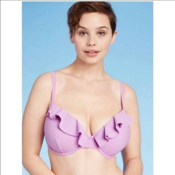 Shade & Shore Lavender Scalloped Ruffle Swim Bikini Top Women's Size 32B - Picture 1 of 9